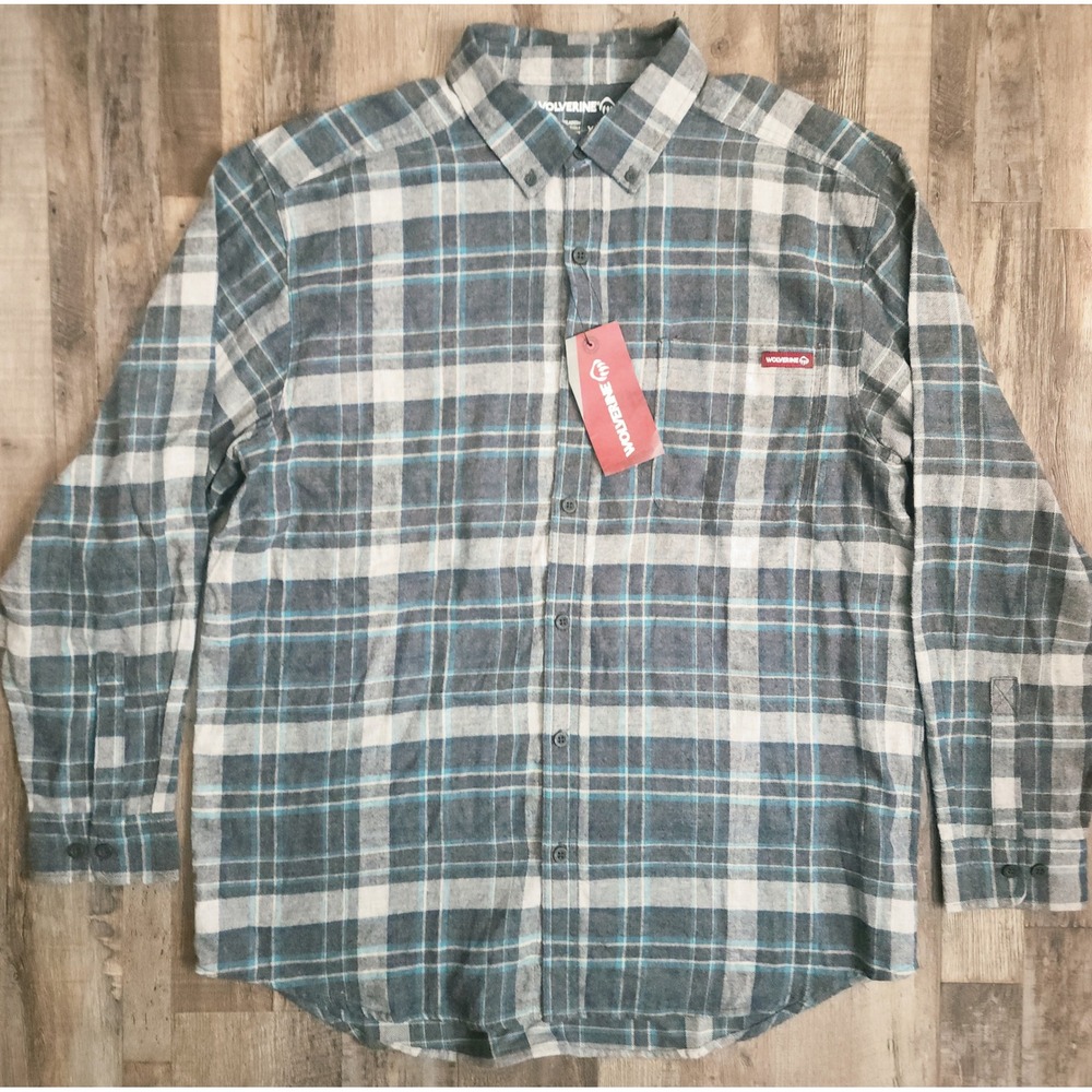Wolverine Flannel Shirt Mens XL Gray Plaid Long Sleeve Button Down New